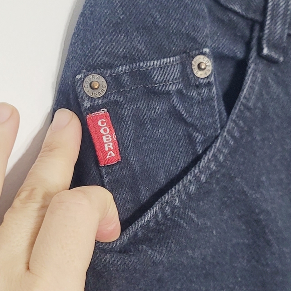 COBRA JEANS Vintage Black 100% Cotton Wide Leg Short Unisex Oversized Size 31 - Picture 2 of 14